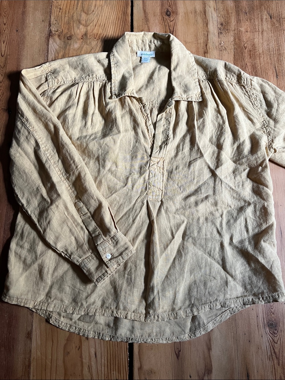 SUNDANCE Petite PXS Yellow 100% Linen V-Neck Pleated Blouse BoHo